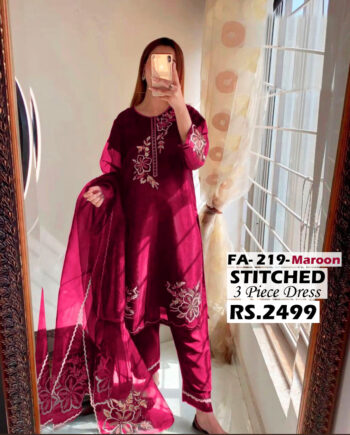 STITCHED 3 piece DRESS FA 219 Maroon
