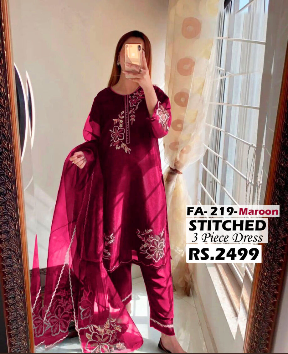 STITCHED 3 piece DRESS FA 219 Maroon