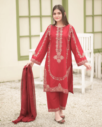 STITCHED 3 piece DRESS FA 224 Red