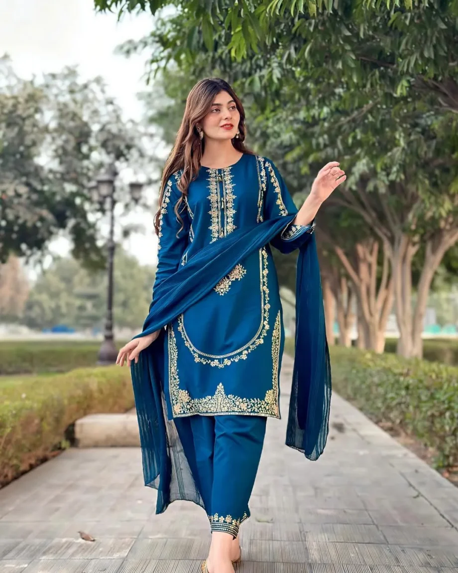 STITCHED 3 piece DRESS FA 224 C-Ferozi