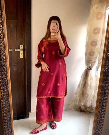 STITCHED 2 piece DRESS  FA- 228 Red