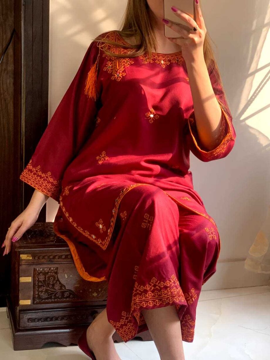 STITCHED 2 piece DRESS  FA- 228 Red